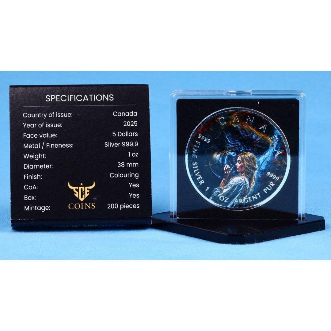 メイプルリーフ 銀貨 カラー 美女と野獣 コングをなだめる女性 1オンス 1oz