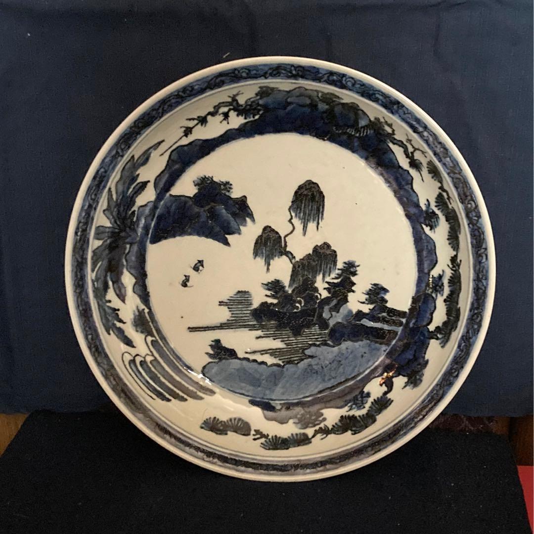 藍柿右衛門　蓬莱山水紋大皿　青花