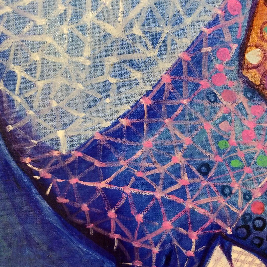 油絵　ゆうみ　羽ばたく練習を見る鳥