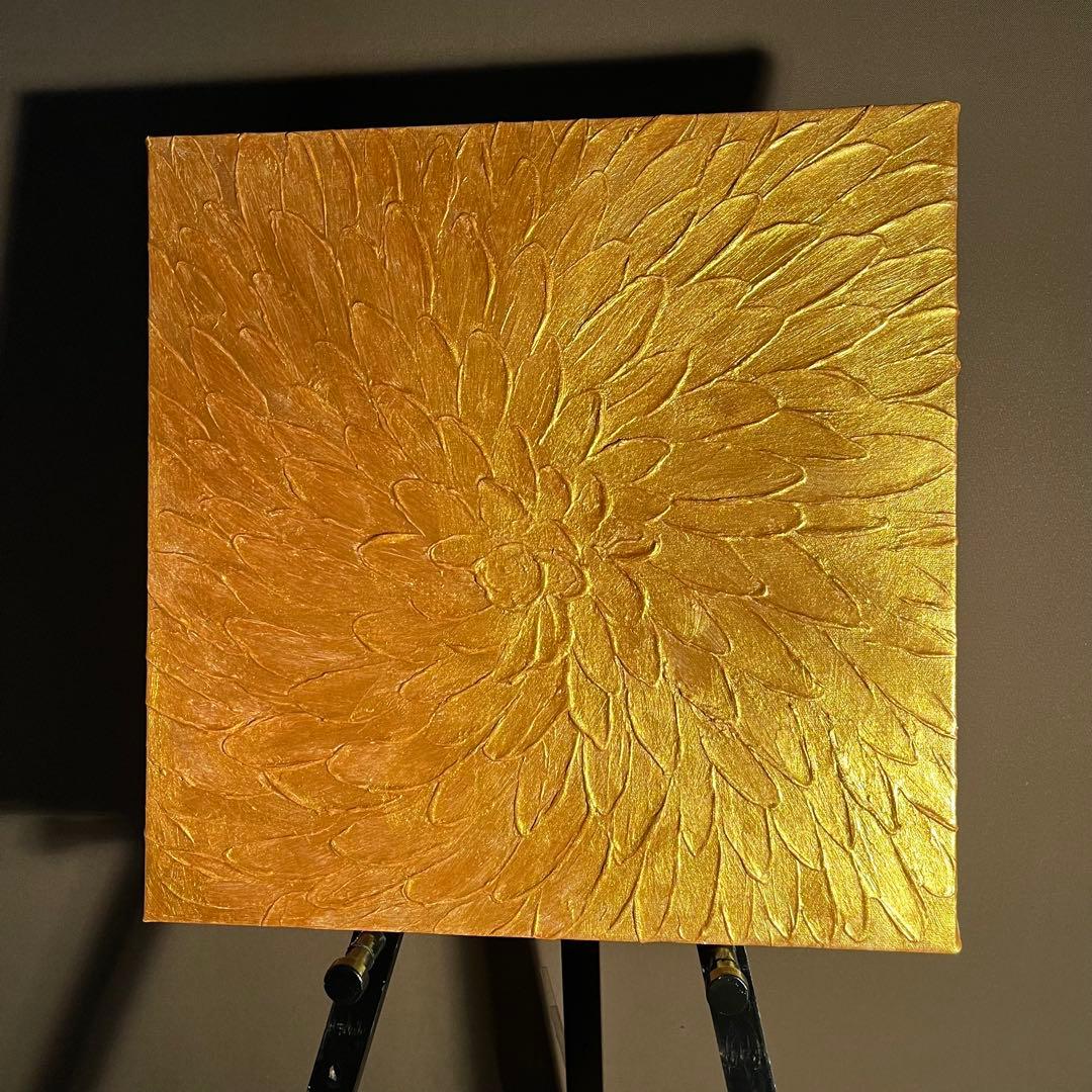 ★秀作★ 手書き油絵 ゴールドペタル 肉筆絵画 インテリア 油彩画