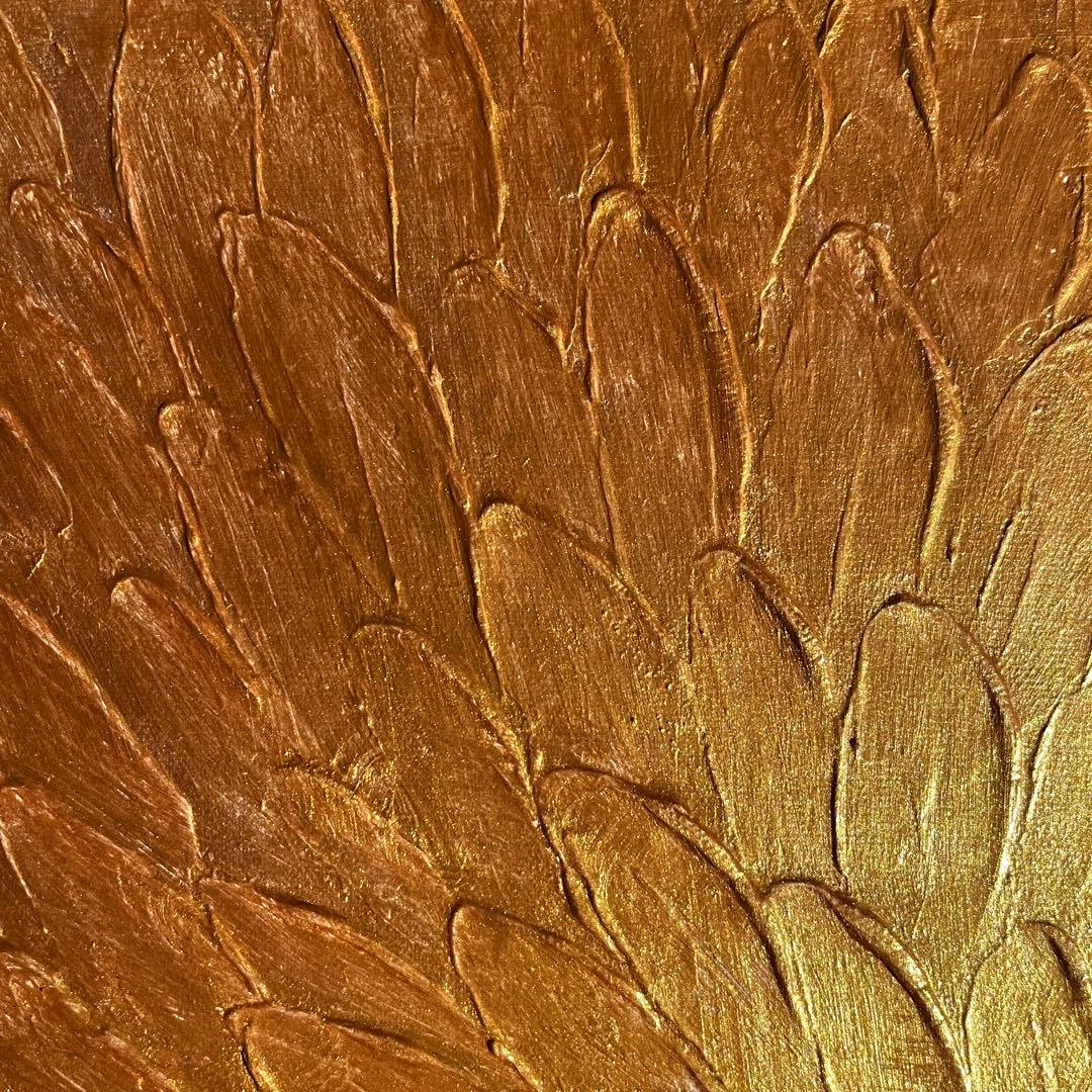 ★秀作★ 手書き油絵 ゴールドペタル 肉筆絵画 インテリア 油彩画