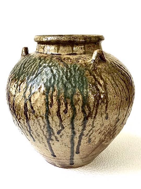 ◆桃山時代 古織部 ＊三耳流れごま『茶壺』◆鑑定士*桂又三郎氏より東の横綱の逸品