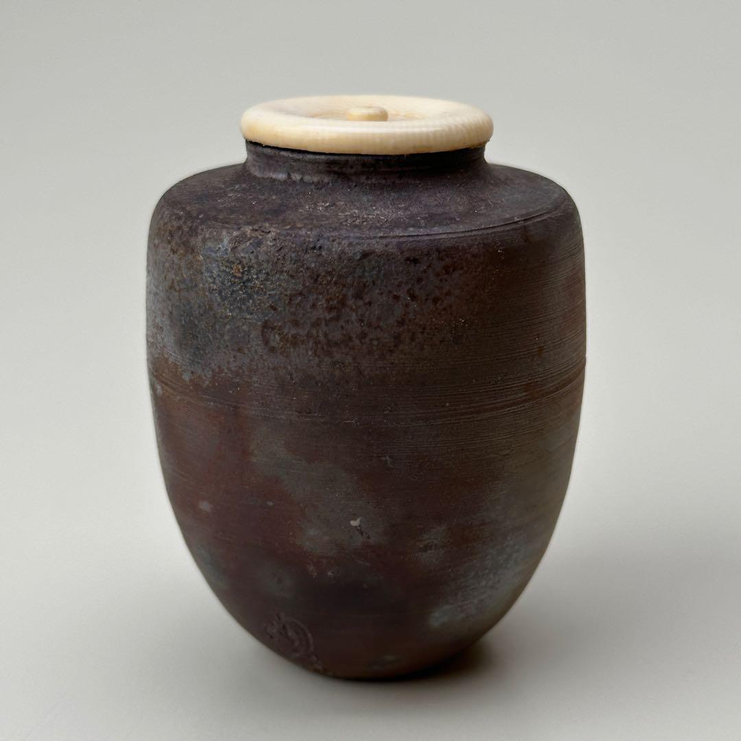 備前焼 茶入 小壺 共箱・仕覆付き 骨董品　アンティーク