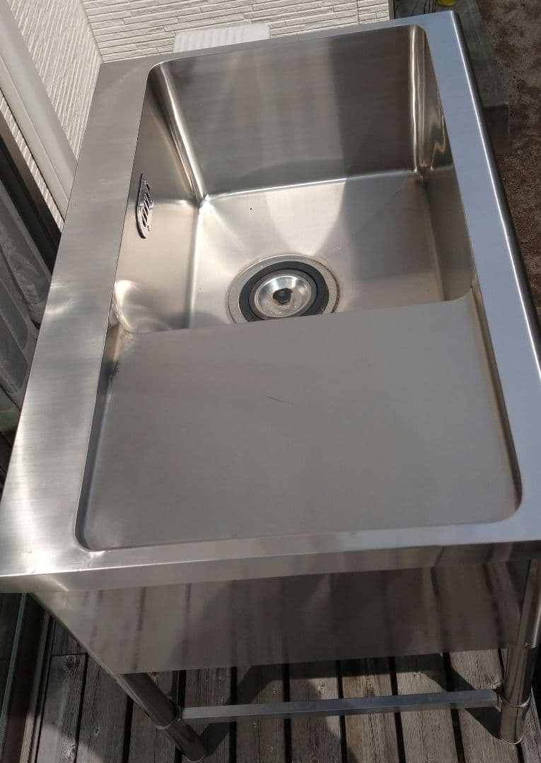 水切付一層シンク W900 SUS340 正面から左に水切り オーバーフロー付