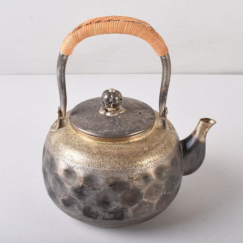 オオヤマレンゲ　煎茶道具　白銅いぶし銀　槌目　銀瓶　湯沸　V　R8196