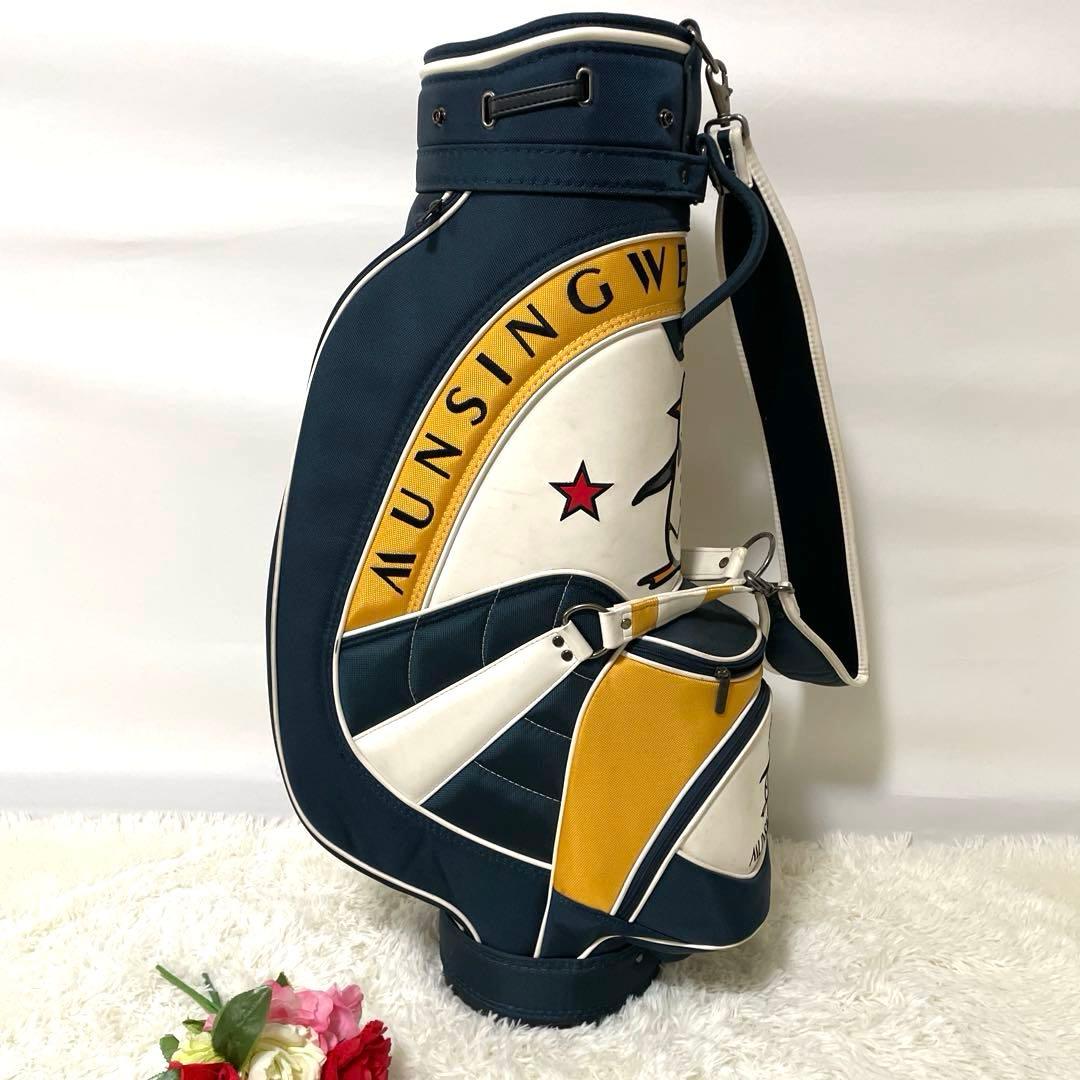 ペンギンロゴ✨マンシングウェア キャディバッグ レザー×ナイロン カート式 大型