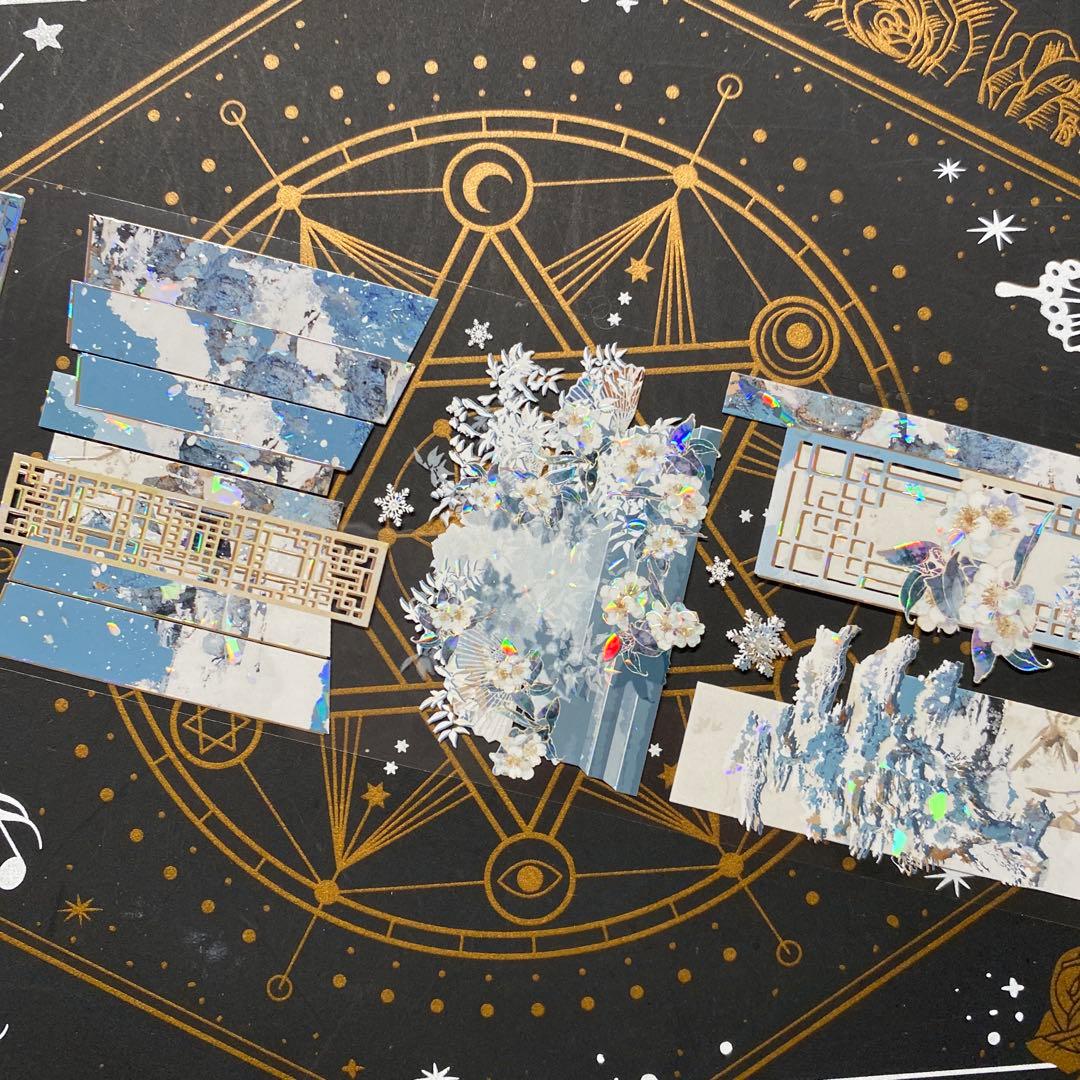 【9252】海外　マステ　中古巻　貝殻光マスキングテープ　青い　自然風景　背景系