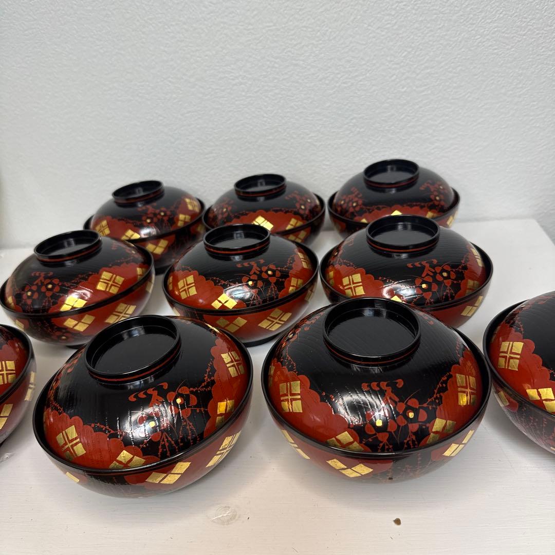 茶道具『懐石道具 正法寺煮物椀　本堅地 特製請合』 漆塗り茶道具 10個セット