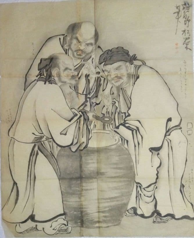 模写狩野松榮画、聖吸酸圖下絵、紙本三枚繋ぎ、