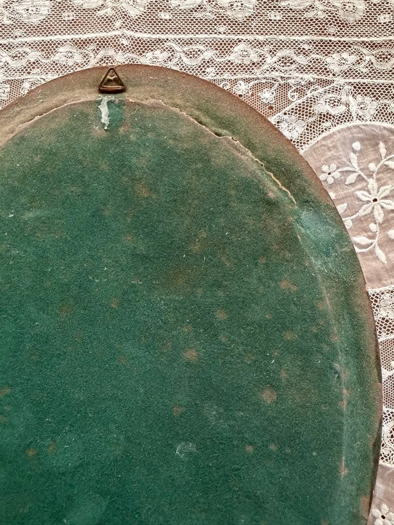 希少 フランスアンティーク お花のメダイヨン オーバルフレーム ドームガラス