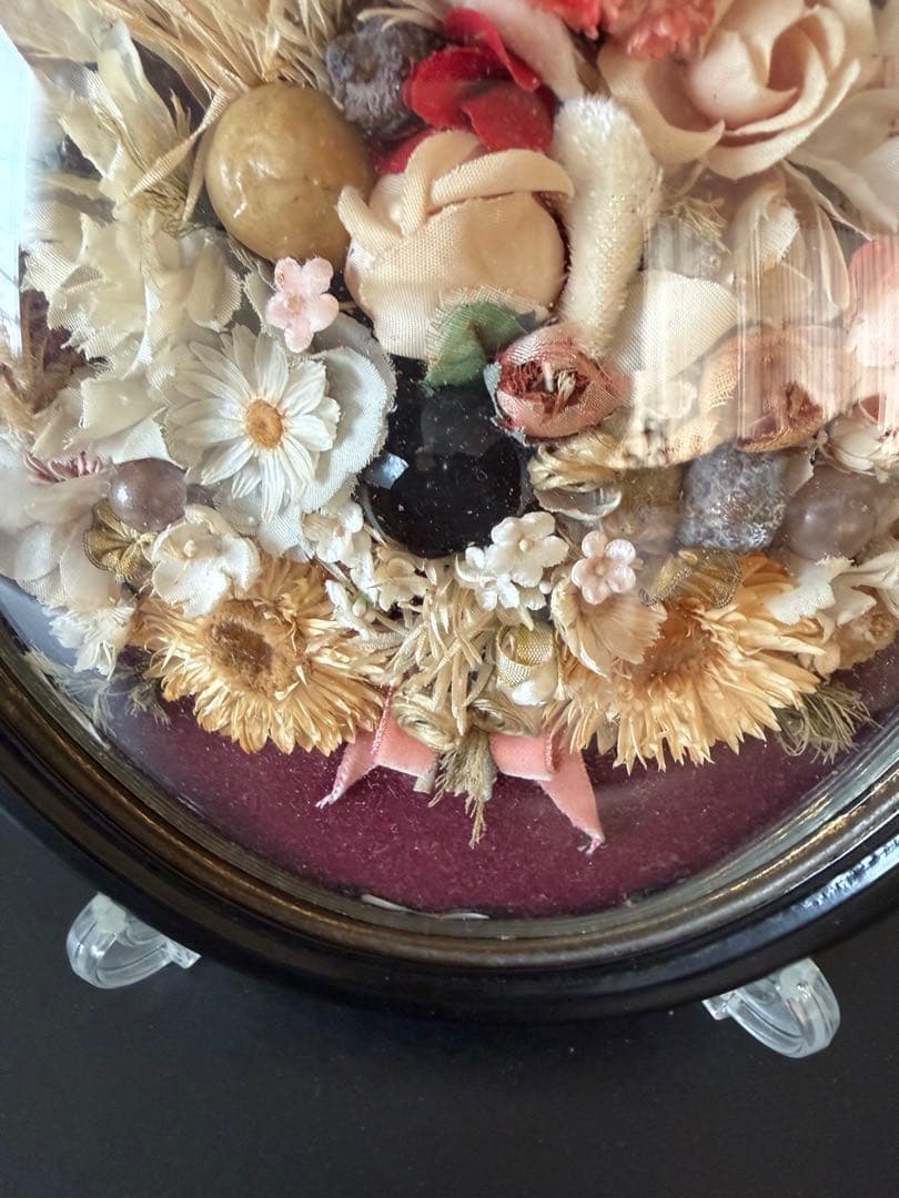 希少 フランスアンティーク お花のメダイヨン オーバルフレーム ドームガラス