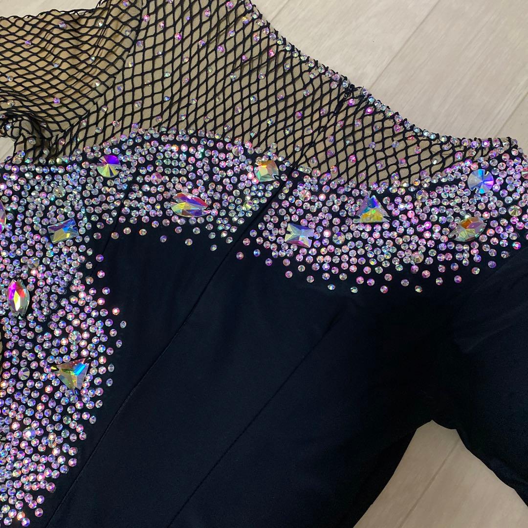 黒の社交ダンスドレス ビジュー付き