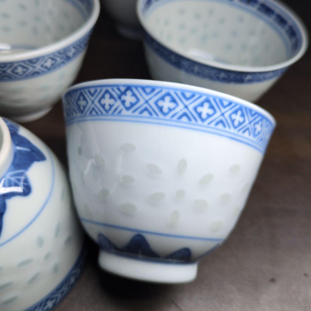 中国 青花 蛍手 草花文 煎茶碗 九客 煎茶道具