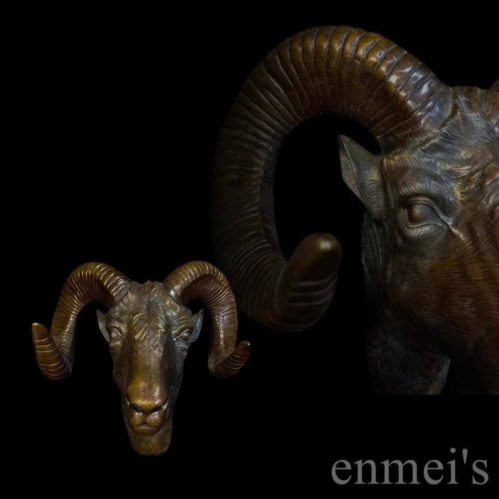 中国古美術【羊型如意】純銅 風水宝物 銅器 高浮彫 手彫り 古美味 時代物 置物