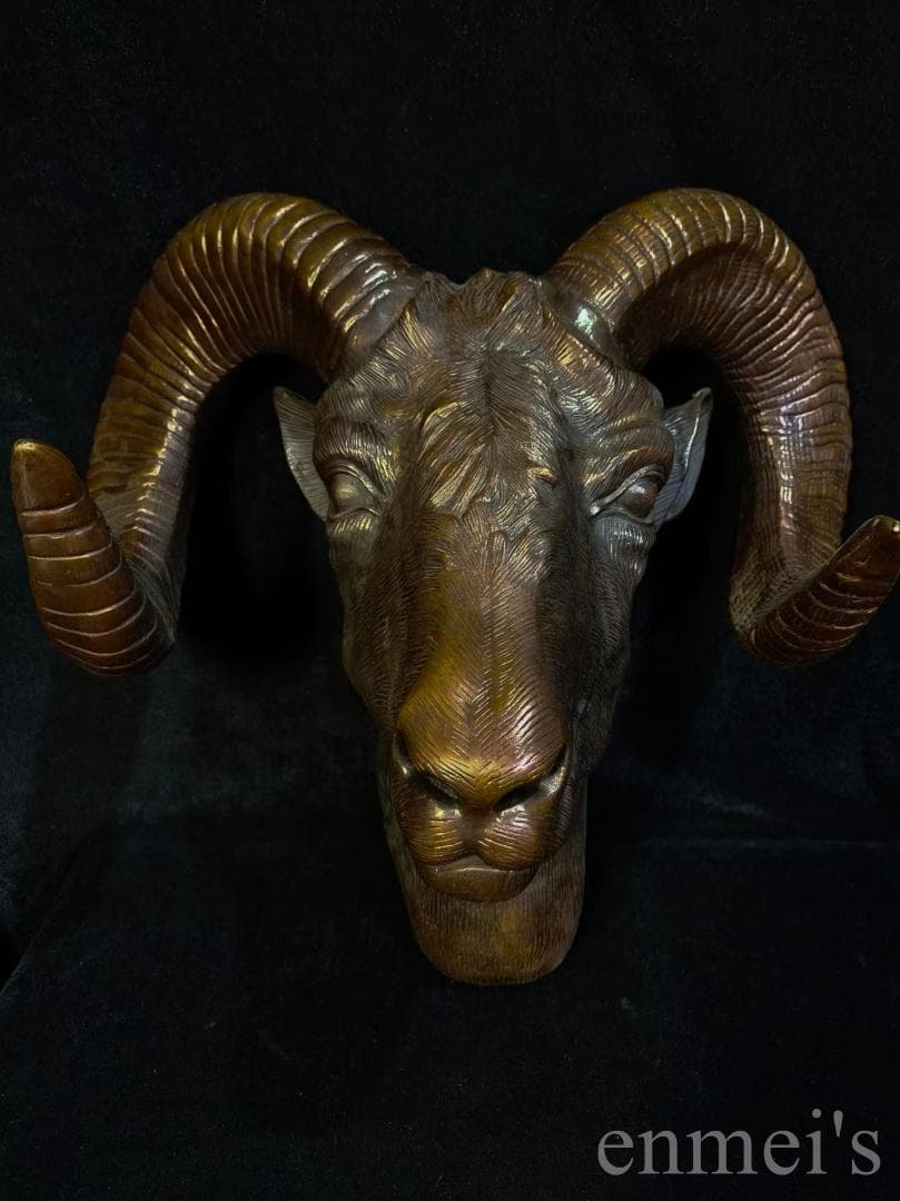 中国古美術【羊型如意】純銅 風水宝物 銅器 高浮彫 手彫り 古美味 時代物 置物