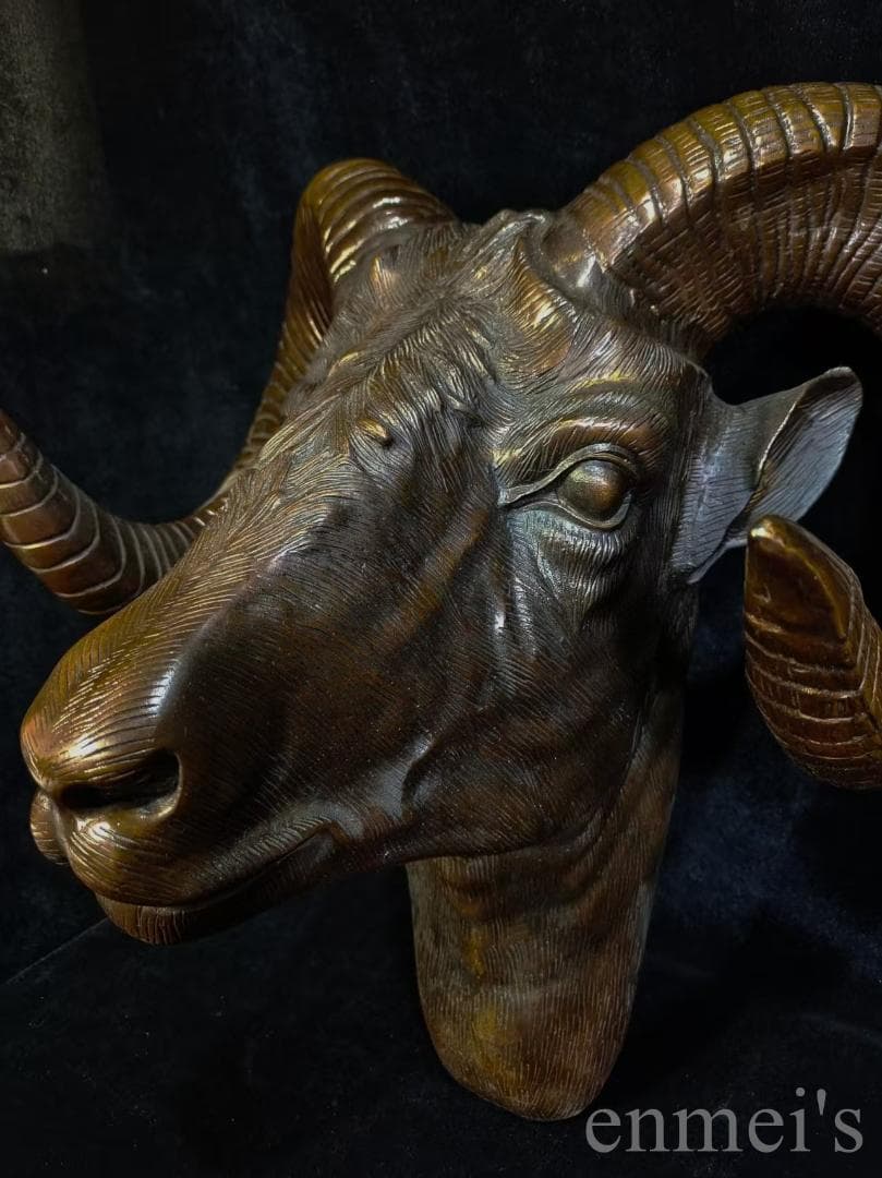 中国古美術【羊型如意】純銅 風水宝物 銅器 高浮彫 手彫り 古美味 時代物 置物