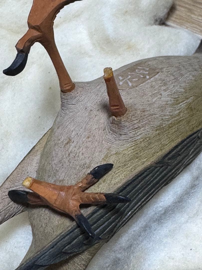 【骨董品】上野玉水作 木彫 鶯（雄雌一対） 共箱