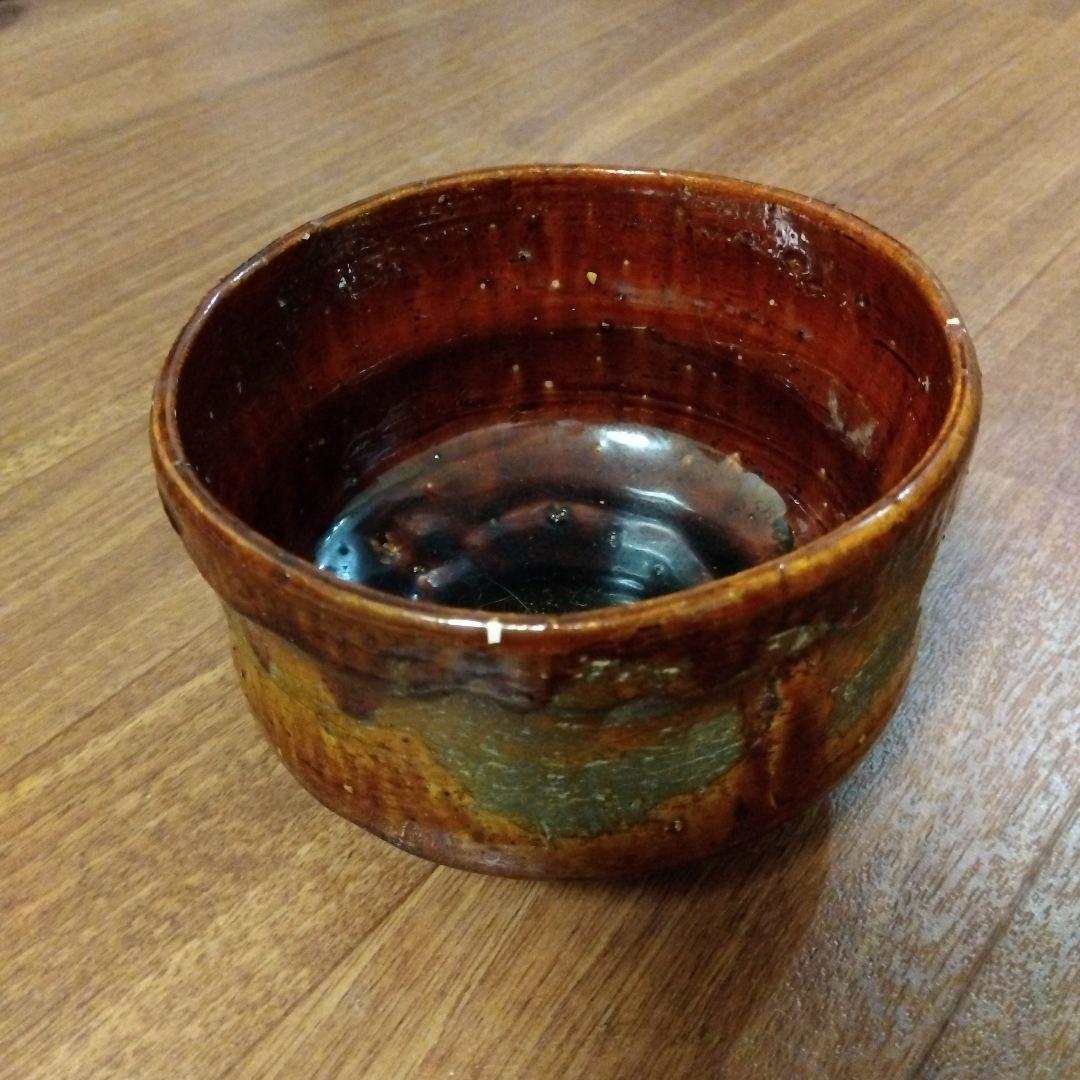 【レア】大樋焼 茶道具 茶碗 飴釉茶碗 茶器 茶道 大樋焼き 茶色 緑色 抹茶色