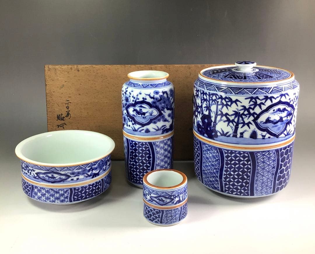 Ｒ２９１　皆具　『平安　昭阿弥造』『染付祥瑞文』　共箱　茶道具