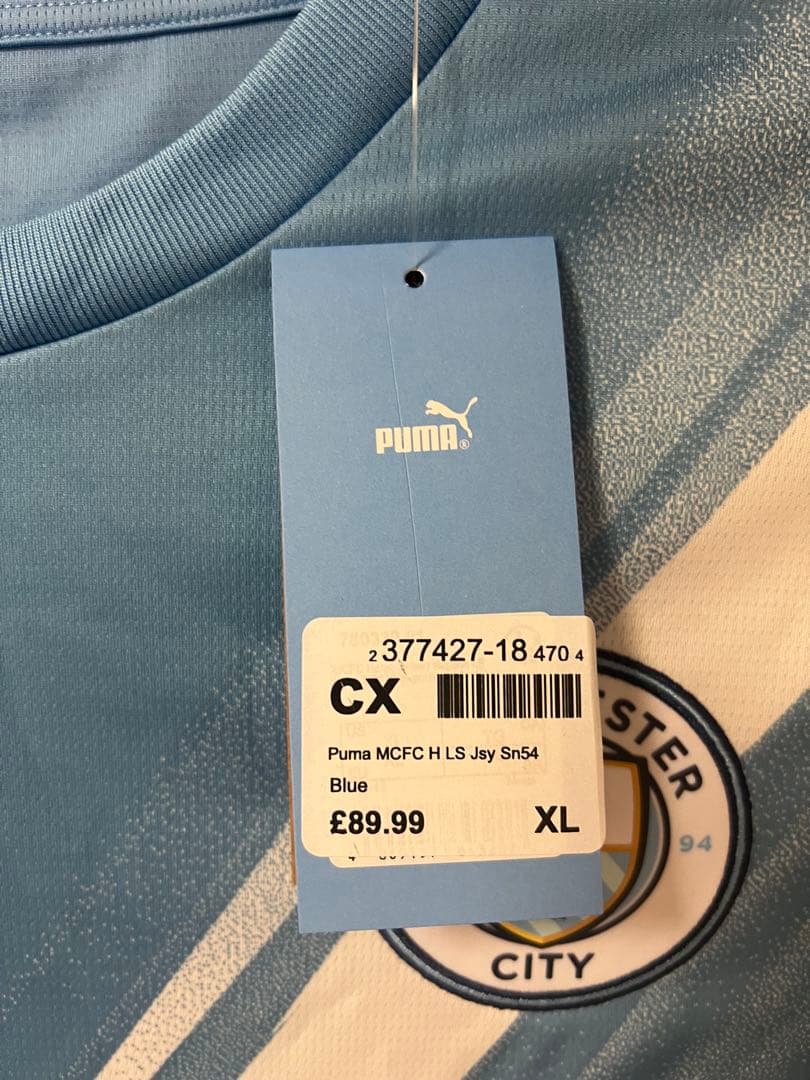 【新品未使用タグ付き】マンチェスターシティ　公式ホームレプリカ長袖　(XL)