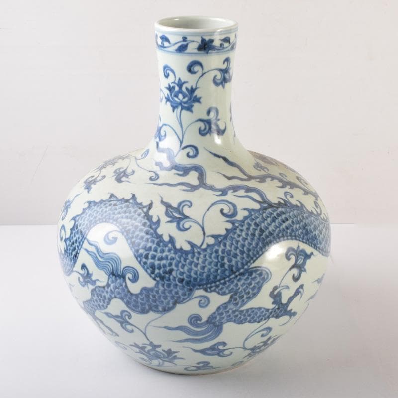 げげげ　中国　青花　龍花文　長頸瓶　高さ約37cm　C　7177A