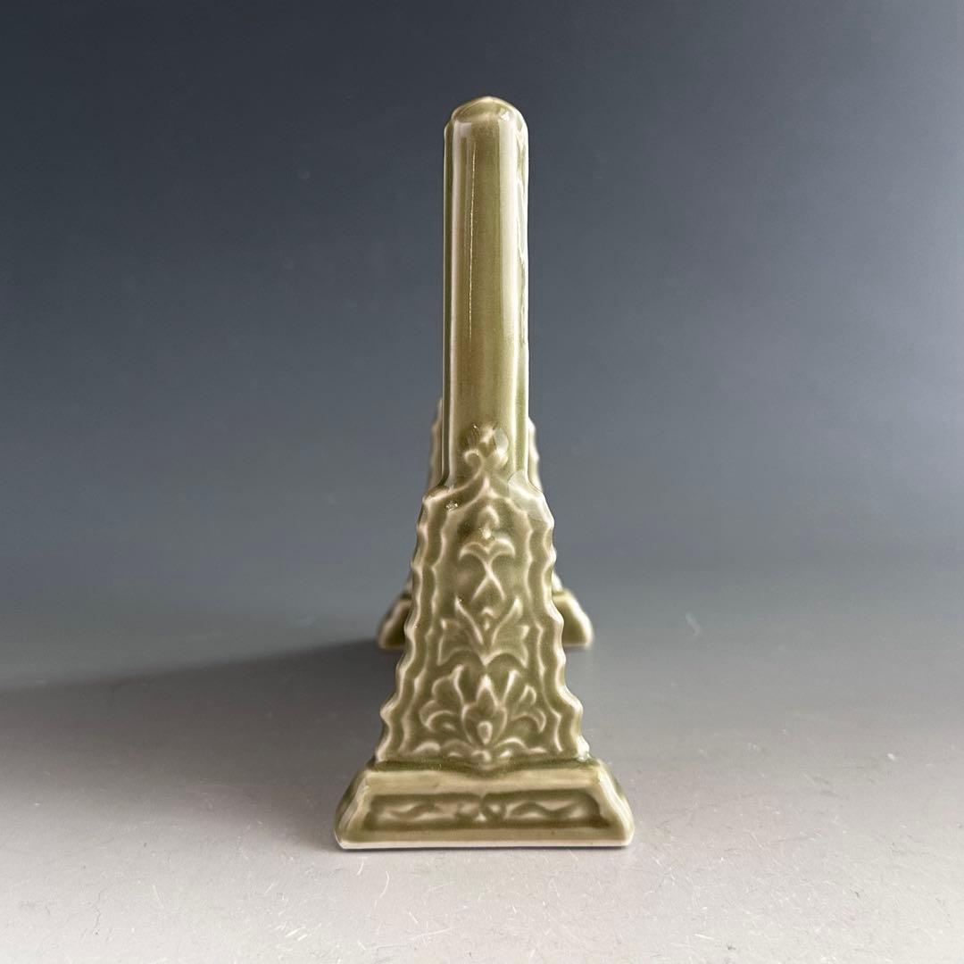 煎茶道具　青磁　龍唐草紋　硯屏　松本石亭　共箱　京焼　文房具　書　陶芸　中国美術