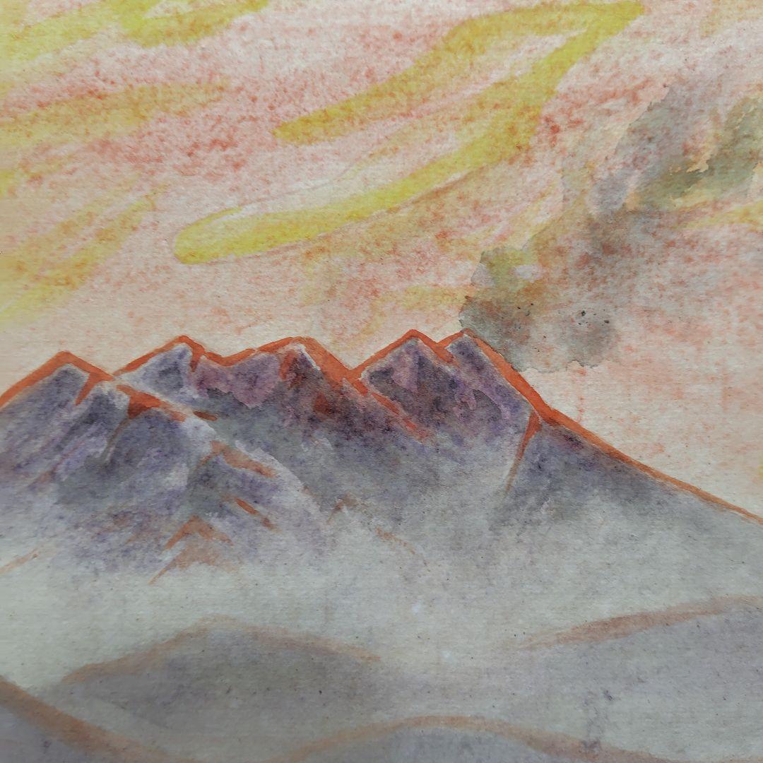 日本画家 吉原芳仙 『桜島』額装 直筆保証 逸品