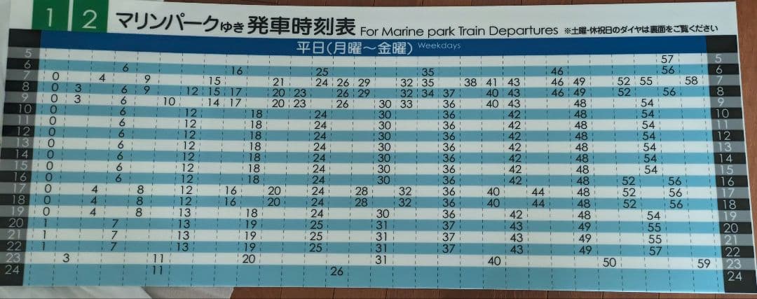 六甲ライナー　マリンパークゆき時刻表　アクリル