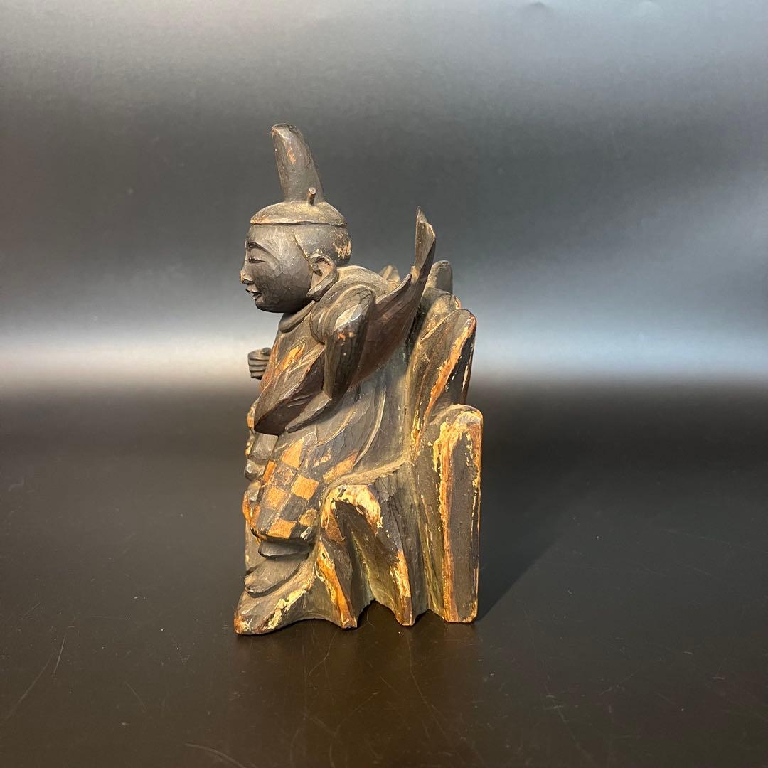 江戸後期〜明治初期 木彫 恵比寿像 ◎一木彫／古色自然／数寄者好み◎古美術庵々