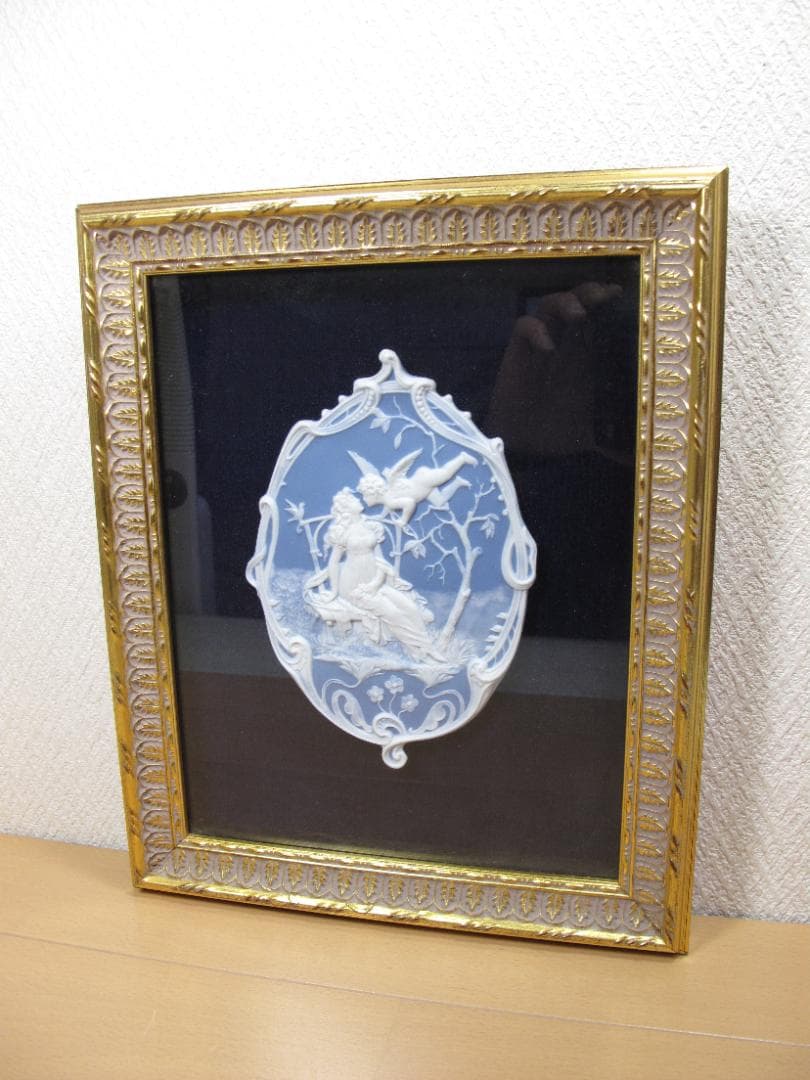 陶板画 カメオ 天使と美女 細密細工