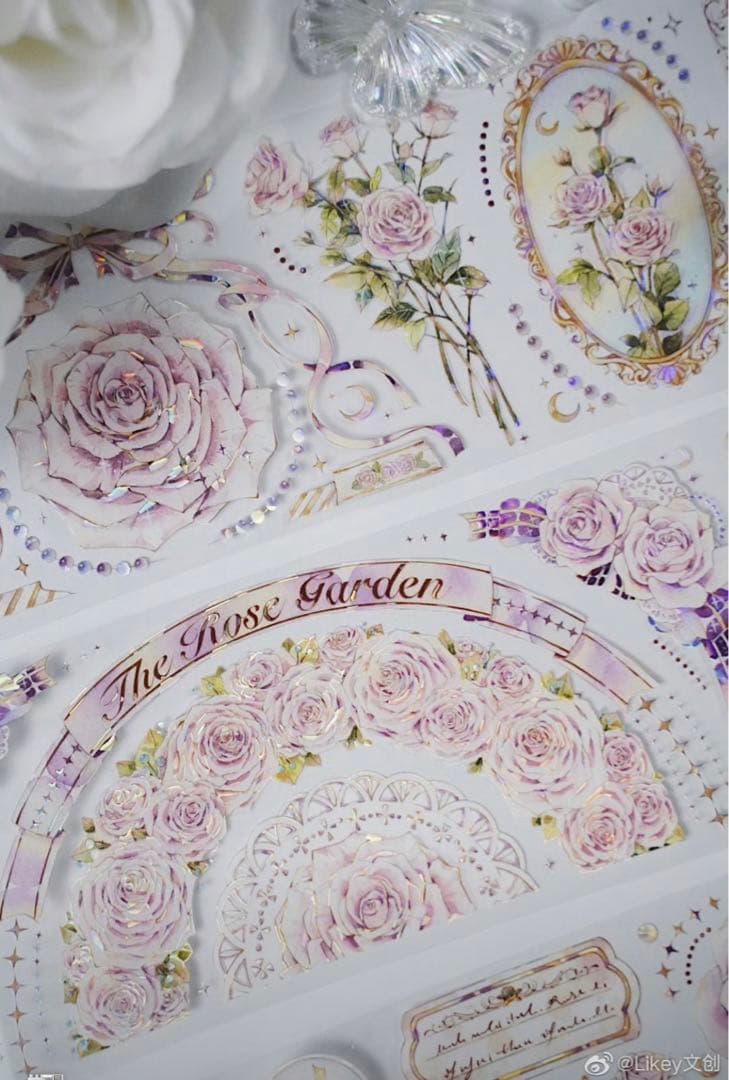 M1297.Likey文創 淡蕊玫瑰 マスキングテープ PET贝壳光