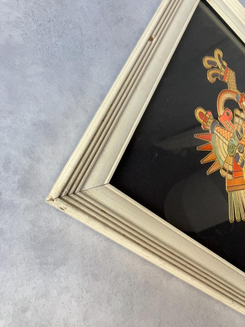 貴重☆アステカ文明ナチュラルな麦わらアート絵　アンティーク壁掛け　マヤ　メキシコ