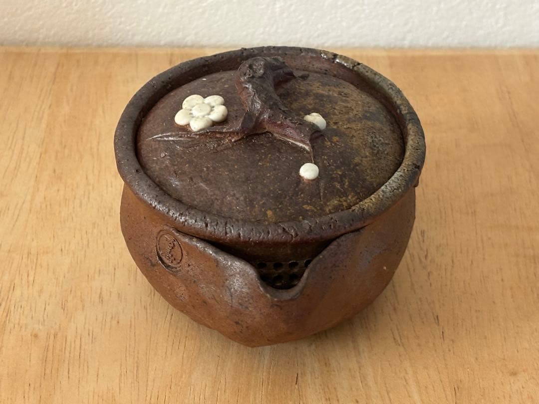 69.備前焼 宝瓶 登り窯 白梅 はくばい 梅 手びねり 急須