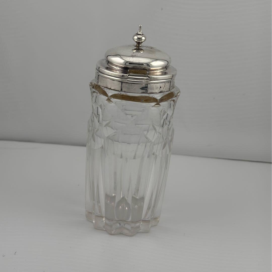 ヴィクトリアンシルバーリング＆カッティングガラスジャー調味料等入れ
