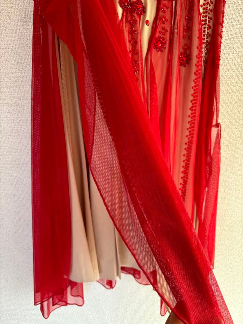 ベリーダンス用ロングドレス 赤とクリーム色