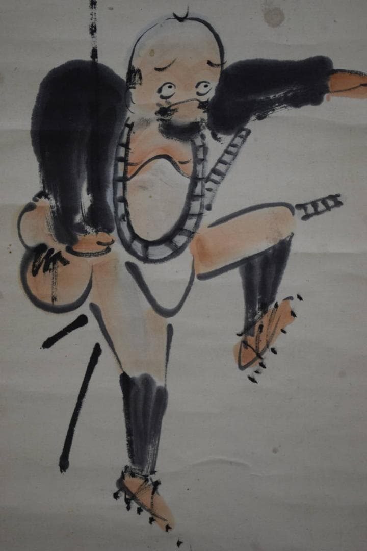 真作/田能村直入/人物画賛/絹表装/布袋屋掛軸HH-875