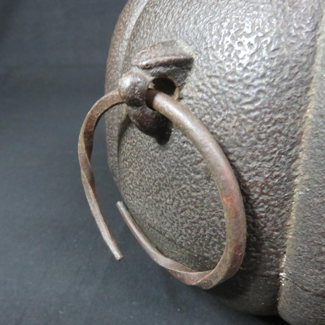 茶釜　茶道具　茶器　鉄器　カボチャ 銅摘蓋 鉄釜 釜環 丸釜　煎茶道具
