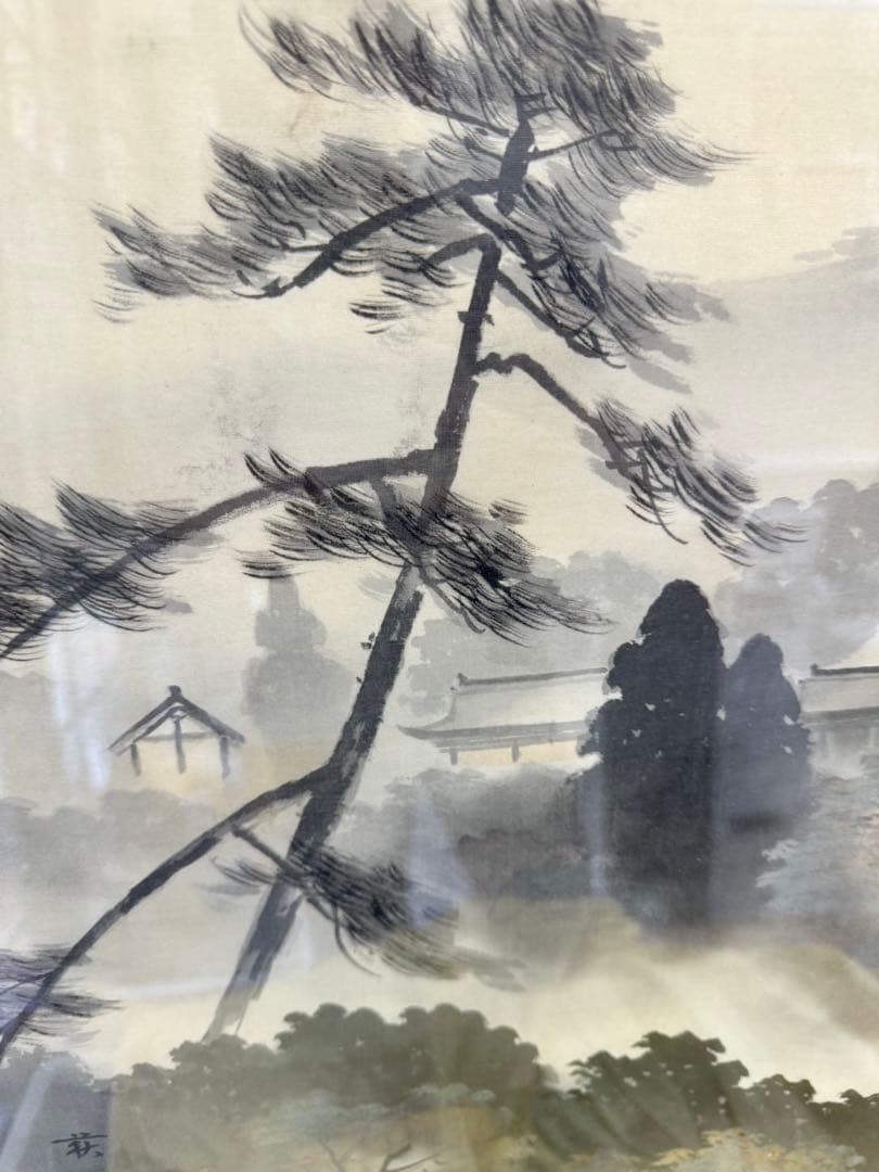 井元萩浦 日本画 風景画 額装付き 70×63cm 共箱・黄袋