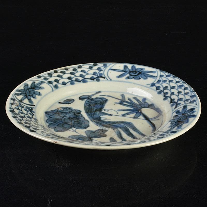 中国　南京染付　人物花文　小皿　V　R7488