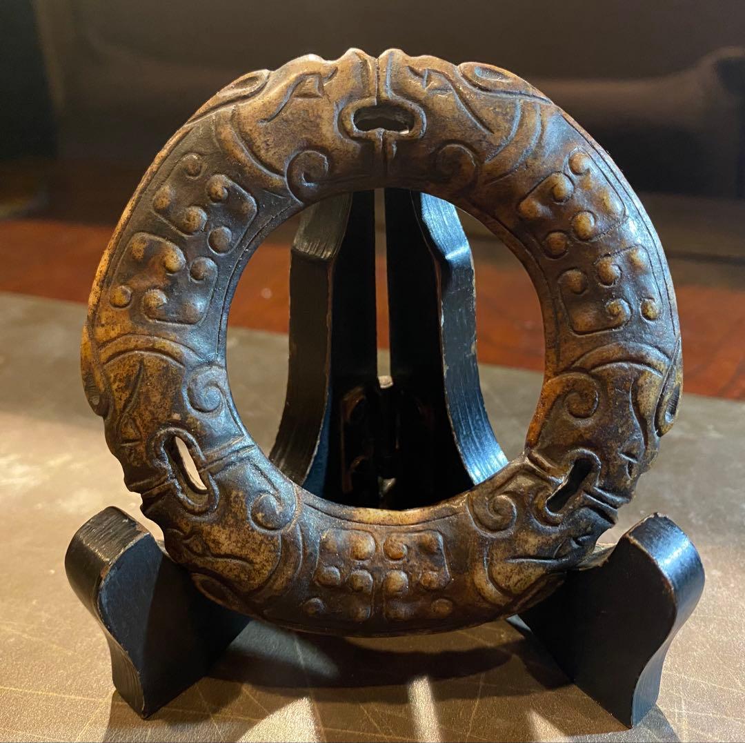 古墨玉　和田玉 瑞獣　鑑賞台３点セット ・ヴィンテージ　レア 鼻煙壺・台湾茶器