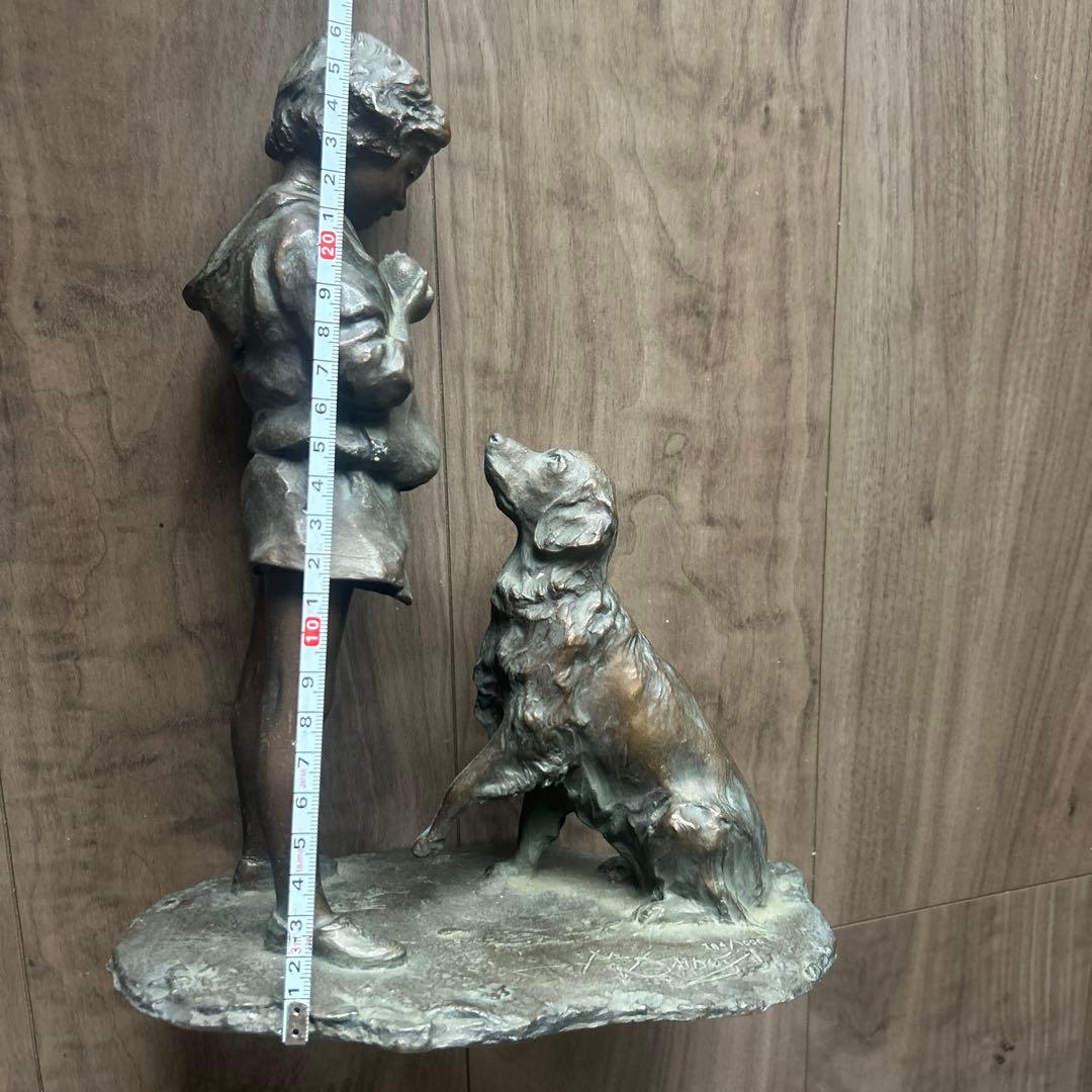 高岡作家　大道寺光弘 作 『フレンズ』 ブロンズ　少女と犬置物　重約4000克