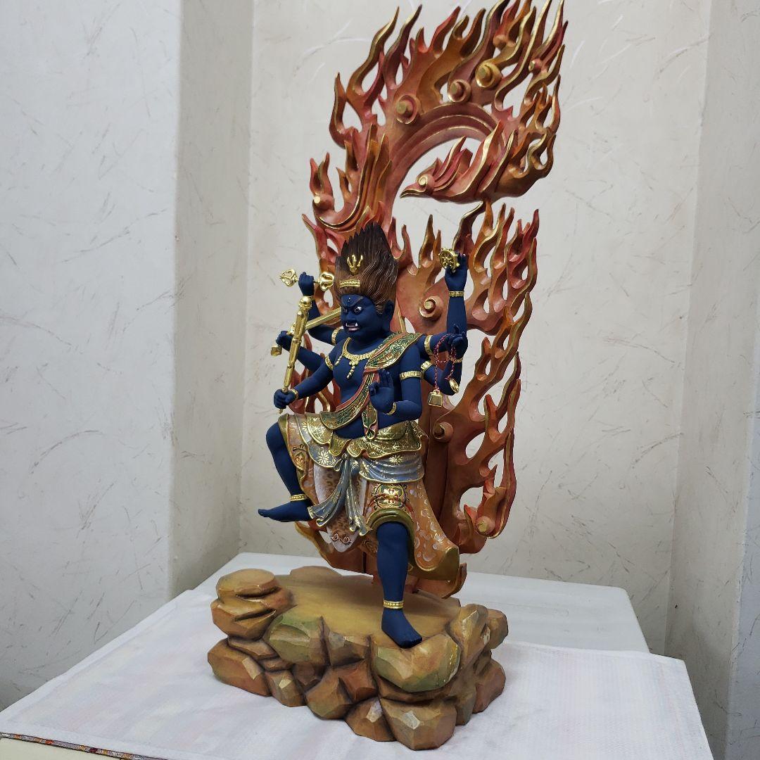 Ｂフライデー極彩色 錐金特上彫り烏枢沙摩明王8寸立五大明王の一人 高さ約57cm