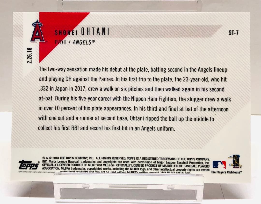 大谷翔平 2018 topps #ST-7 ルーキー オープン戦デビュー RC