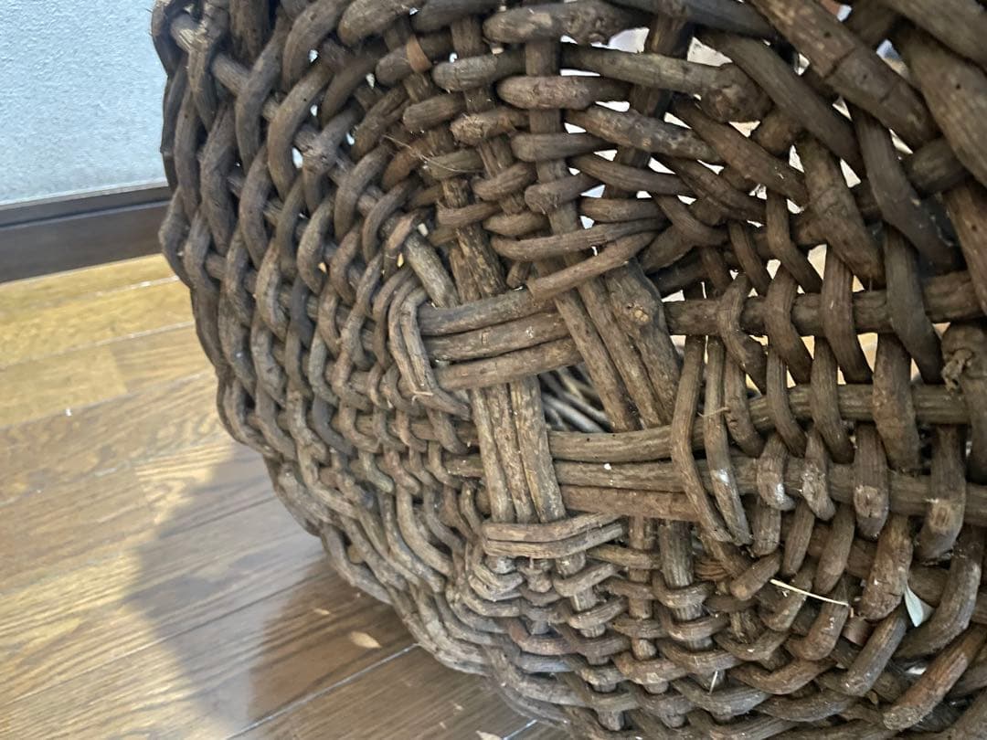 送料無料　天然アケビ蔓 籠 大型 職人手作り 民藝 アンティーク オブジェ