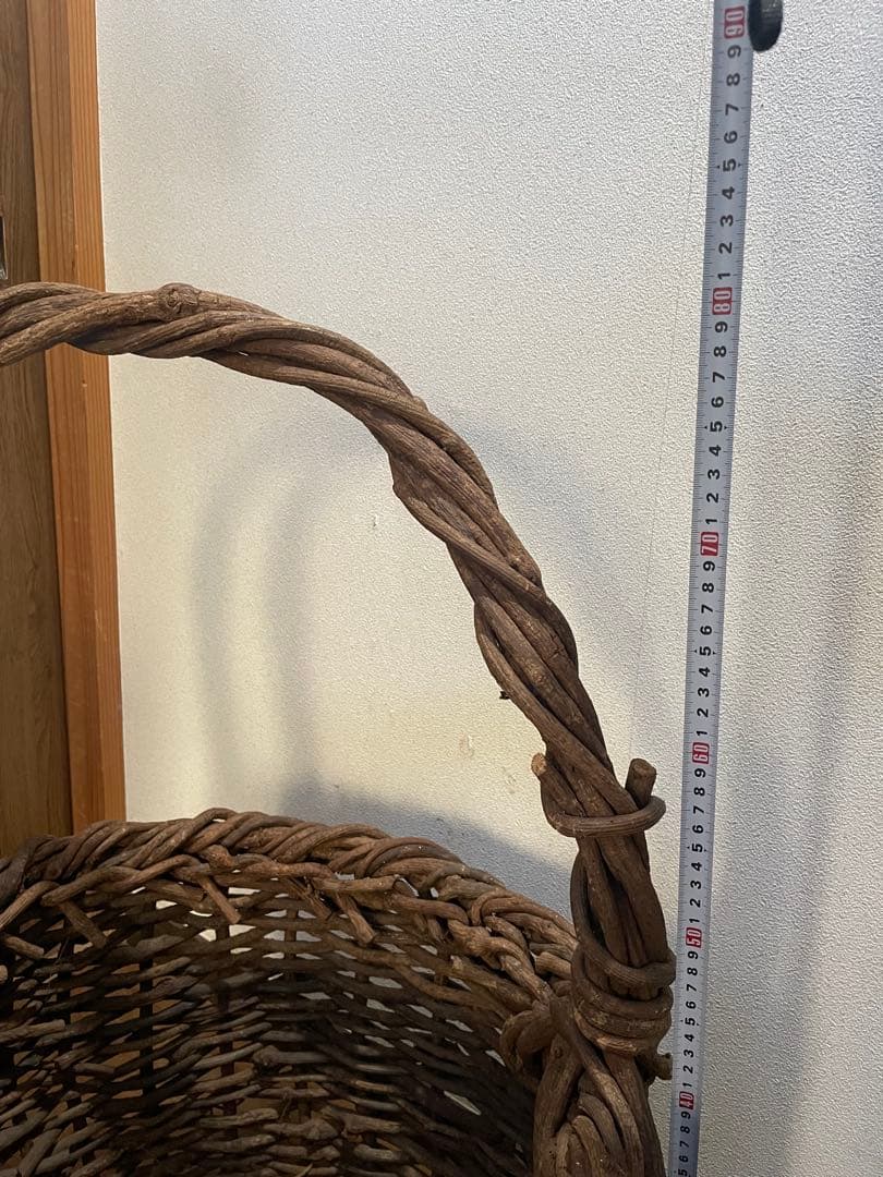 送料無料　天然アケビ蔓 籠 大型 職人手作り 民藝 アンティーク オブジェ