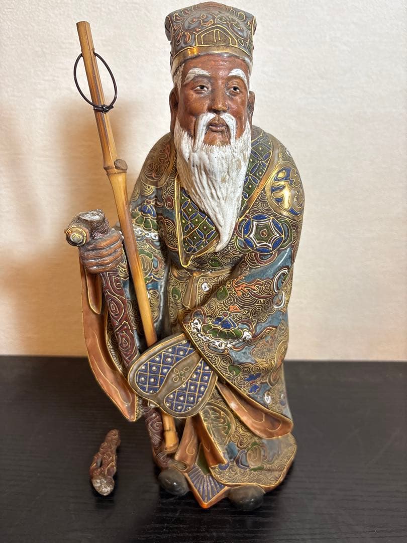 中国美術 色絵人物像 老人 置物 陶磁器 アンティーク