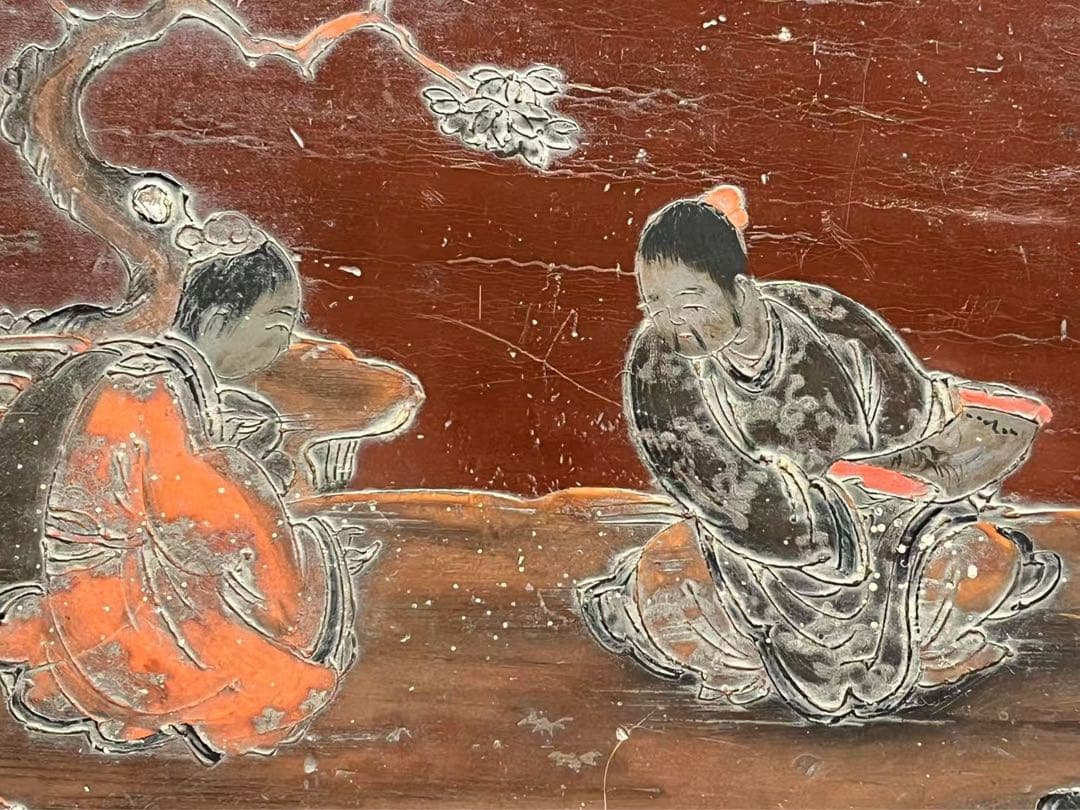 骨董品 18-19世紀の漆器 朱塗 螺鈿 机 中国？韩国？日本？