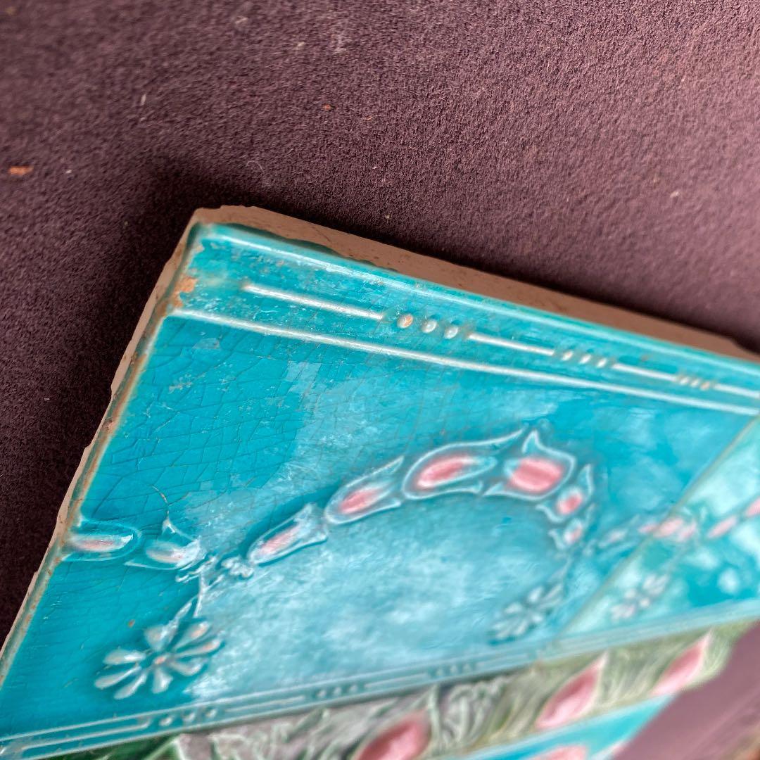 ハンドメイド日本製アンティークマジョリカタイル⑦Ａ４枚セット　プラナカンタイル