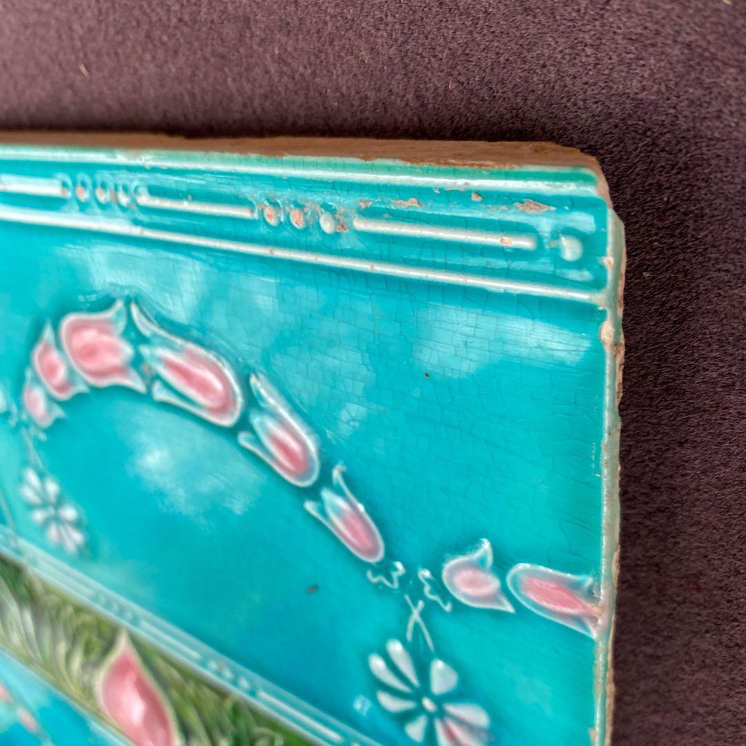 ハンドメイド日本製アンティークマジョリカタイル⑦Ａ４枚セット　プラナカンタイル