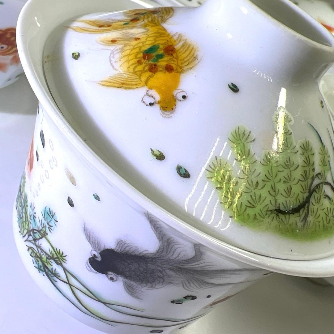 中国美術　粉彩蓋茶碗5客　口径約9㎝　東Y8-0204☆2Fタトチ